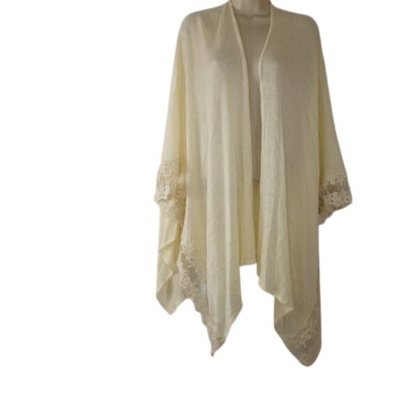 LC Lauren Conrad Womens Ruana Kimono Cardigan Ivory Cream Lace Trim OS New - Picture 3 of 4